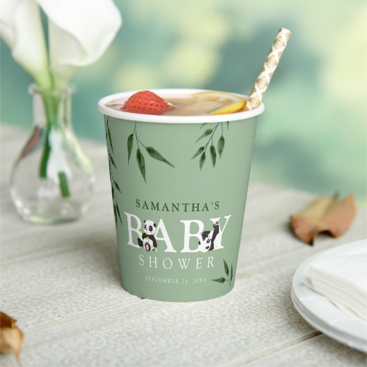 Cute Panda & Foliage Neutraal Baby shower Papieren Bekers (Insitu)