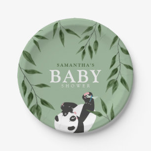 Cute Panda & Foliage Neutraal Baby shower Papieren Bordje