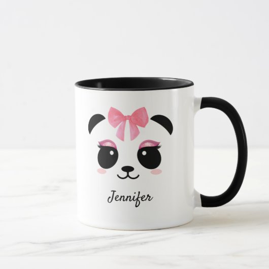 Cute panda gezichtroze wimpers gepersonaliseerd mok (Rechts)