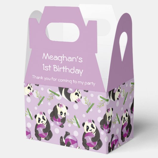 Cute Panda Girl Soft Paars Pattern 1ste verjaardag Bedankdoosjes (Geopend)