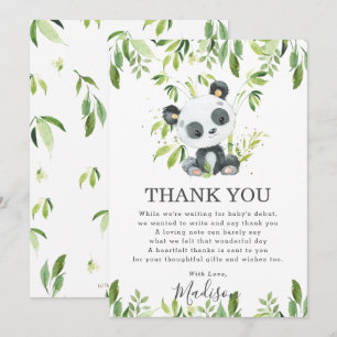 Cute Panda Greenery Baby shower Gender Neutral Bedankkaart