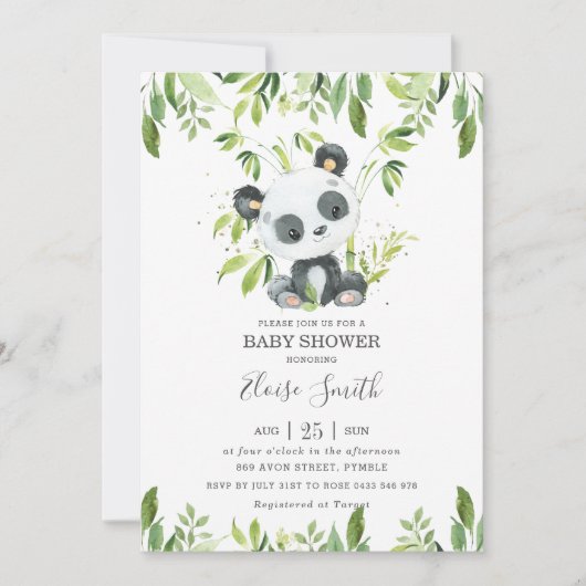 Cute Panda Greenery Baby shower Gender Neutral Kaart (Voorkant)