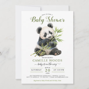 Cute Panda Greenery Baby shower Gender Neutral Kaart