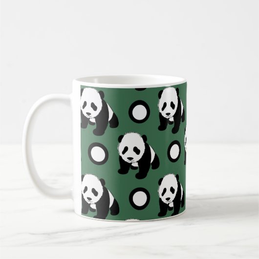 Cute Panda Groene, zwarte en witte pooldots Koffiemok (Links)