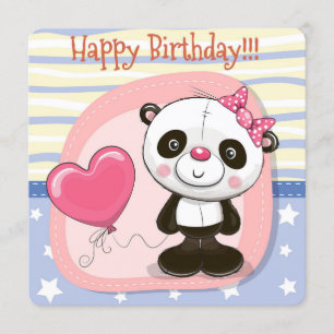 Cute Panda Happy Birthday Invitation Card Kaart