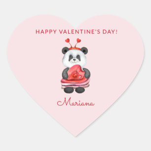 Cute Panda Happy Valentines Day Favors Hart Sticker