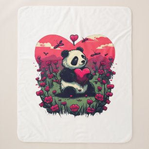 Cute Panda Holding Heart - Valentijnsdag Gift Sherpa Deken