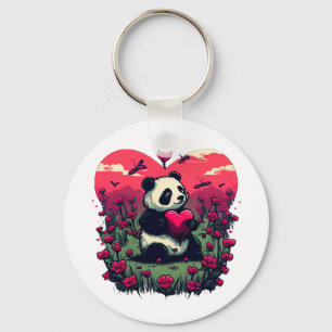 Cute Panda Holding Heart - Valentijnsdag Gift Sleutelhanger