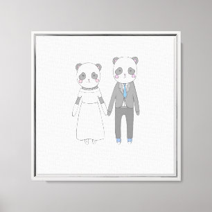 Cute Panda Huwelijks Koppel – Kawaii Bruid & Bruid Canvas Afdruk
