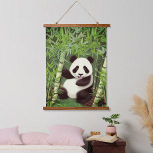 Cute Panda in het bos van Bamboe dat de boomstamme Hangend Wandkleed