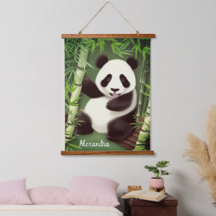 Cute Panda in het bos van Bamboe dat de boomstamme Hangend Wandkleed