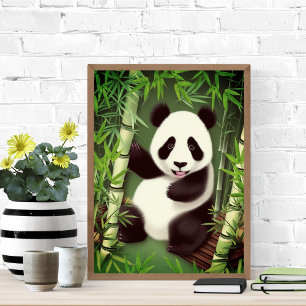 Cute Panda in het Poster van het bos van Bamboe