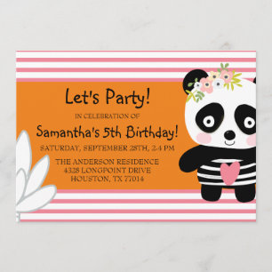 Cute Panda Invitation d'anniversaire fille