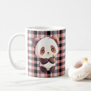Cute Panda Koffiemok, Roze Buffalo Plaid Beker Koffiemok