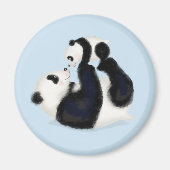 Cute panda mère et petit aimant rond (bleu) (Devant)