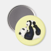 Cute panda mère et petit aimant rond (jaune) (Recto/Verso)