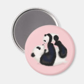 Cute panda mère et petit aimant rond (rose) (Recto/Verso)