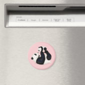 Cute panda mère et petit aimant rond (rose) (In Situ (Lave-vaisselle))
