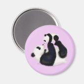 Cute panda mère et petit aimant rond (violet) (Recto/Verso)