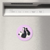 Cute panda mère et petit aimant rond (violet) (In Situ (Lave-vaisselle))