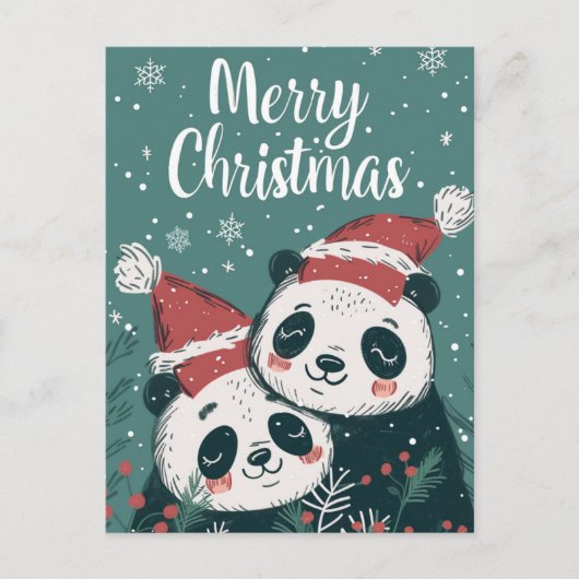 Cute Panda Merry Kerstmis Briefkaart (Voorkant)