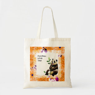 Cute Panda met een Oranje Bloem Lijst Tote Bag