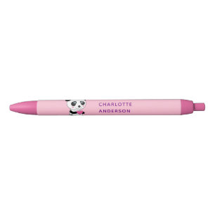 Cute Panda met een Roze Gepersonaliseerde Naam van Blauwe Inkt Pen