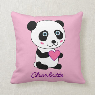 Cute Panda met een Roze Gepersonaliseerde Naam van Kussen