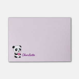 Cute Panda met een Roze Gepersonaliseerde Naam van Post-it® Notes