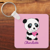 Cute Panda met een Roze Gepersonaliseerde Naam van Sleutelhanger (Voorkant)