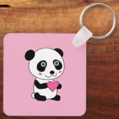 Cute Panda met een Roze Gepersonaliseerde Naam van Sleutelhanger (Achterkant)