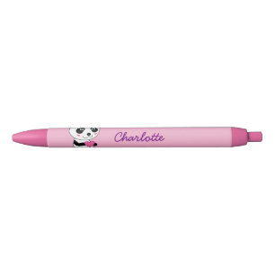 Cute Panda met een Roze Gepersonaliseerde Naam van Zwarte Inkt Pen