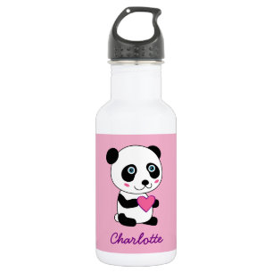 Cute Panda met een roze hart Waterfles