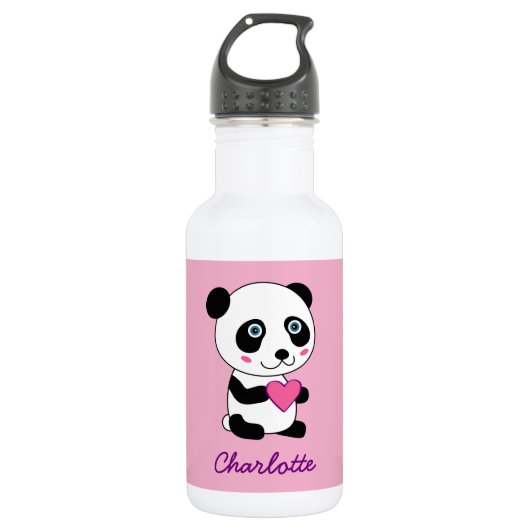 Cute Panda met een roze hart  Waterfles (Voorkant)