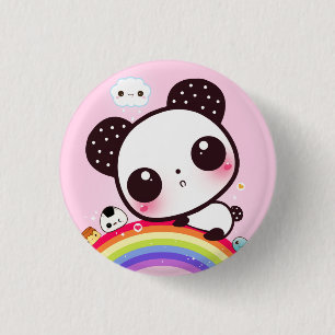 Cute panda met kawaï eten op regenboog ronde button 3,2 cm