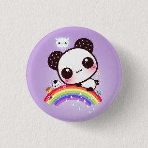 Cute panda met kawaï eten op regenboog ronde button 3,2 cm