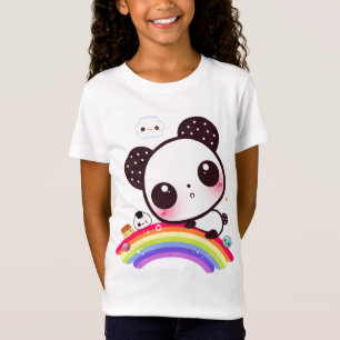 Cute panda met kawaï eten op regenboog t-shirt