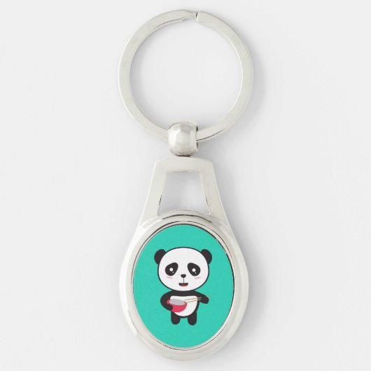 Cute Panda met rijstkom Sleutelhanger (Voorkant)
