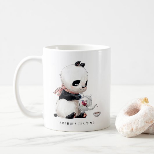 Cute Panda met Scarf Personalize Tea Party Koffiemok (Met donut)