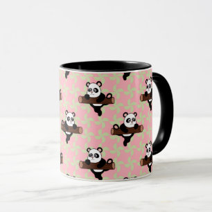 Cute Panda Motief op Roze – Kawaii Naadloos Mok