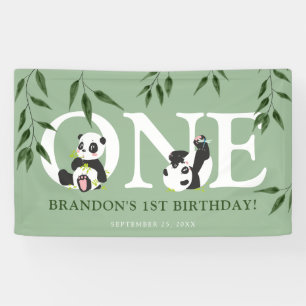 Cute Panda Neutrale 1e Verjaardagsfeestje Spandoek