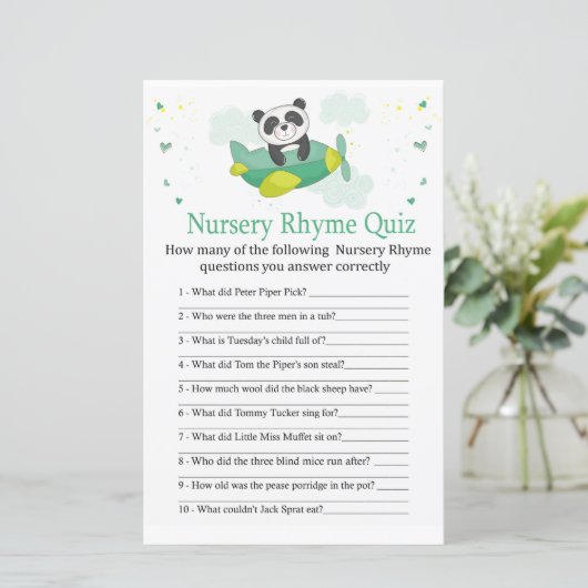 Cute panda Nursery Rhyme Quiz baby shower game (Staand voorkant)