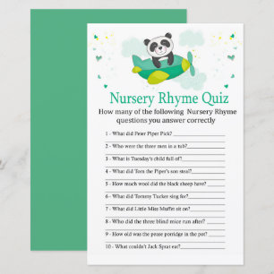 Cute panda Nursery Rhyme Quiz baby shower game