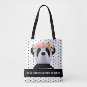 Cute Panda Ours Polka Dot Sac fourre-tout enseigna (Devant)