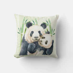 Cute Panda Pair & Bamboo Waterverf Kussen