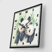 Cute Panda Pair in Bamboo Waterverf Grote klok (Hoek)