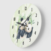 Cute Panda Pair in de Waterverf Bamboo Grote Klok (Hoek)