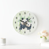 Cute Panda Pair in de Waterverf Bamboo Grote Klok (Huis)
