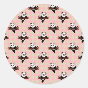 Cute Panda-patroon op roze – Kawaii naadloos  Ronde Sticker