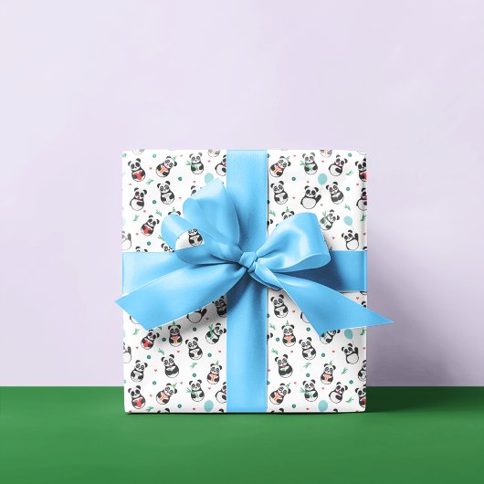 Cute Panda Pattern Birthday | wit Cadeaupapier